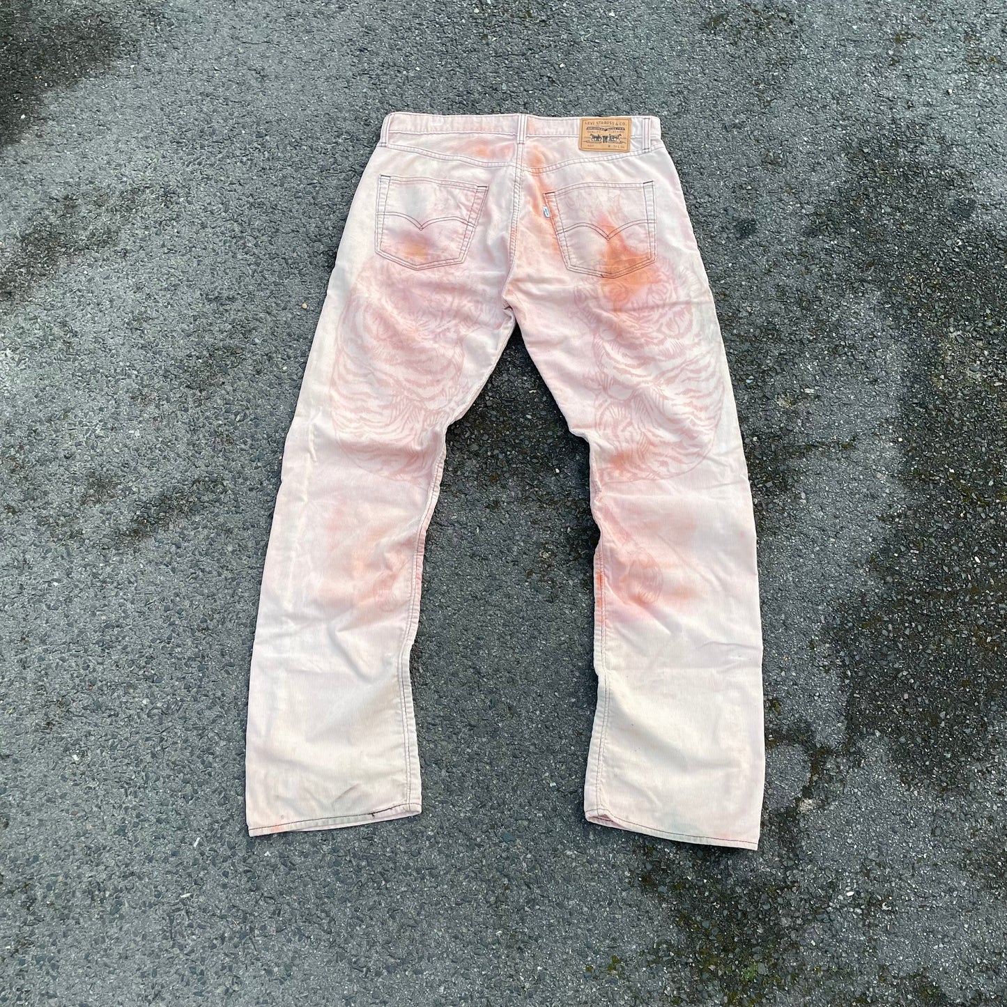 Custom Levi’s Two Tiger Print Jeans – Beige with Artwork | 1 of 1 Reworked Denim