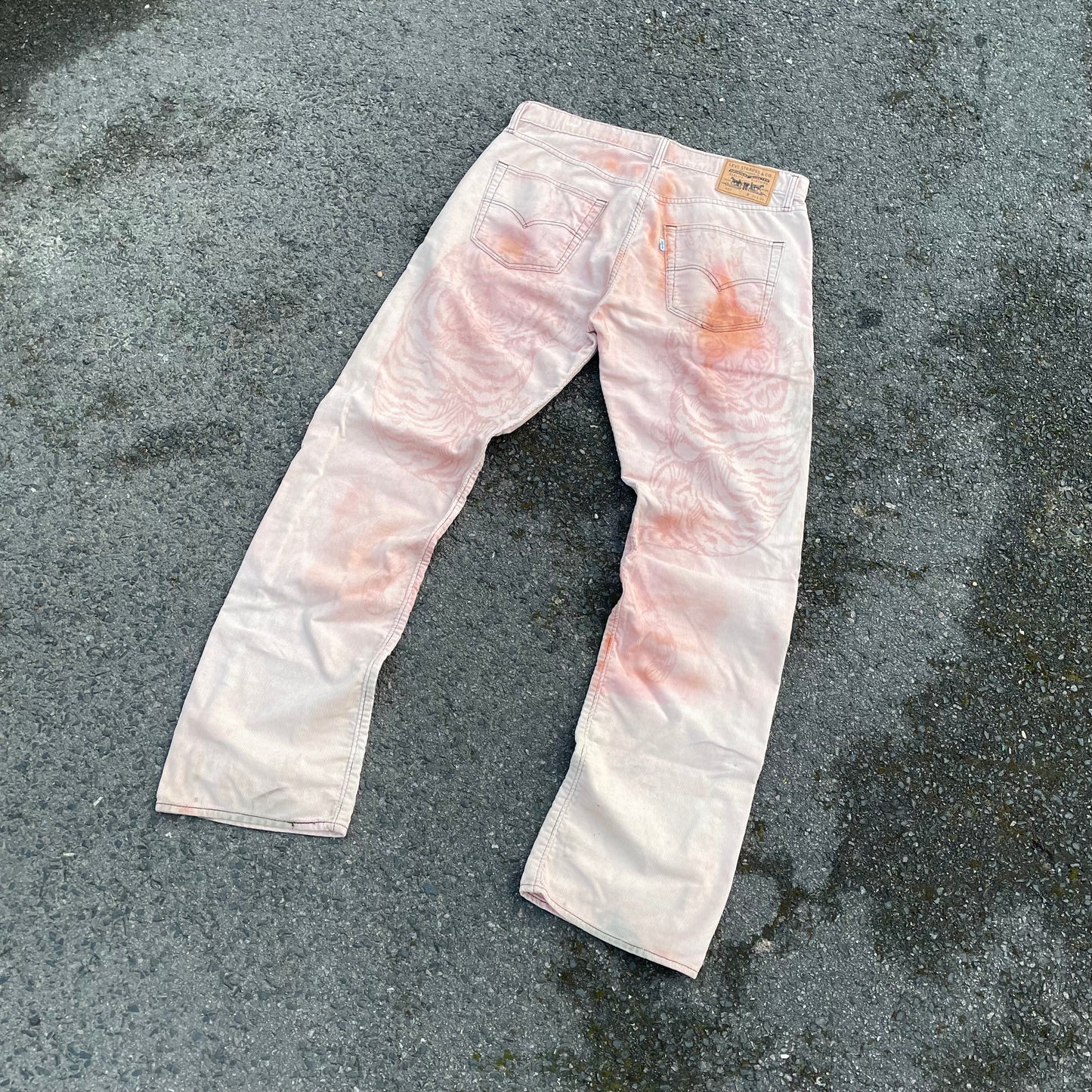 Custom Levi’s Two Tiger Print Jeans – Beige with Artwork | 1 of 1 Reworked Denim