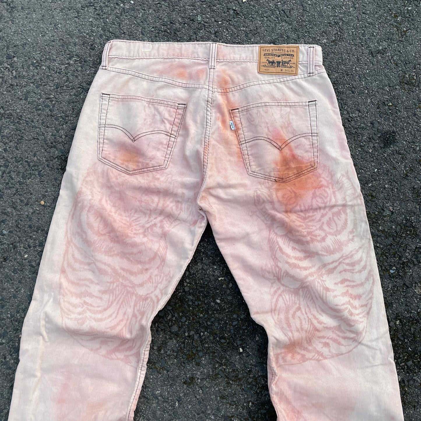 Custom Levi’s Two Tiger Print Jeans – Beige with Artwork | 1 of 1 Reworked Denim