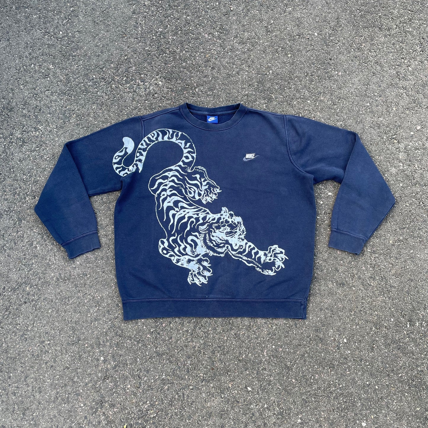 Custom Nike Navy Sweatshirt – White Tiger Print | Vintage 1 of 1