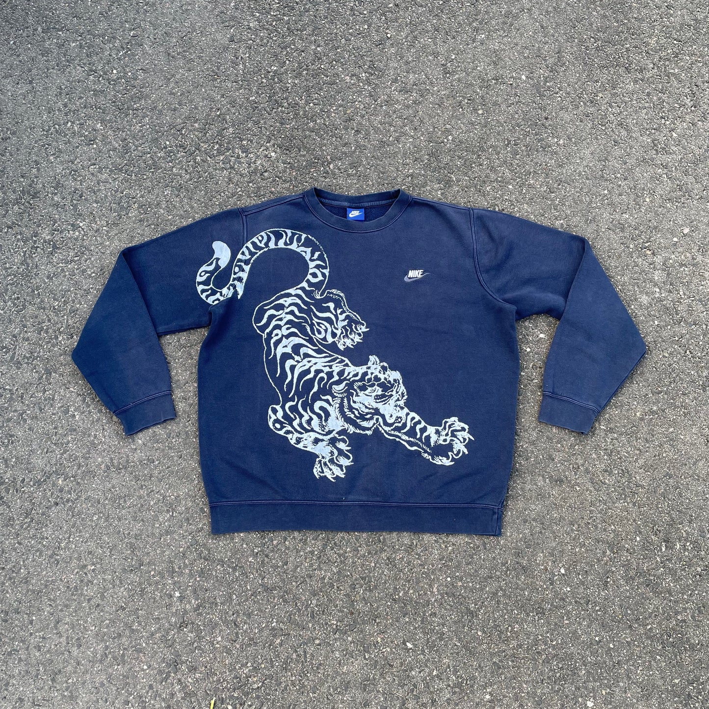 Custom Nike Navy Sweatshirt – White Tiger Print | Vintage 1 of 1