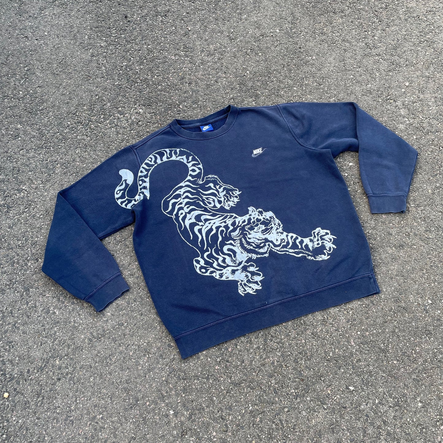 Custom Nike Navy Sweatshirt – White Tiger Print | Vintage 1 of 1