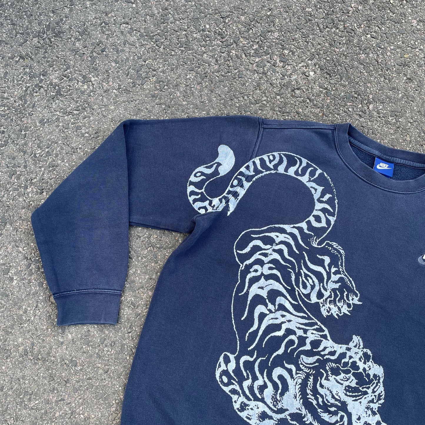Custom Nike Navy Sweatshirt – White Tiger Print | Vintage 1 of 1