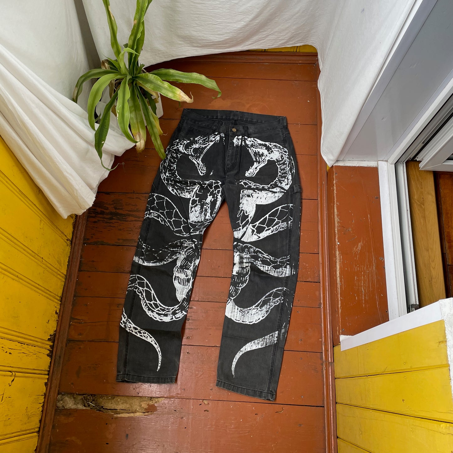 Custom Carhartt Snake Pants – Black Vintage Workwear with White Snake Graphic | 1 of 1 Alt Streetwear