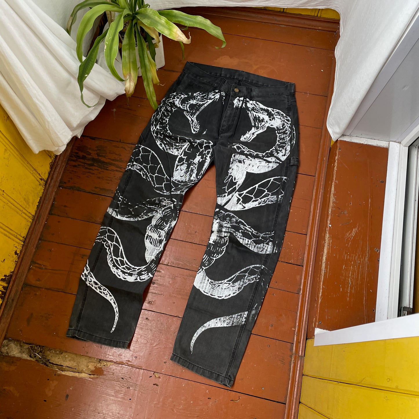 Custom Carhartt Snake Pants – Black Vintage Workwear with White Snake Graphic | 1 of 1 Alt Streetwear