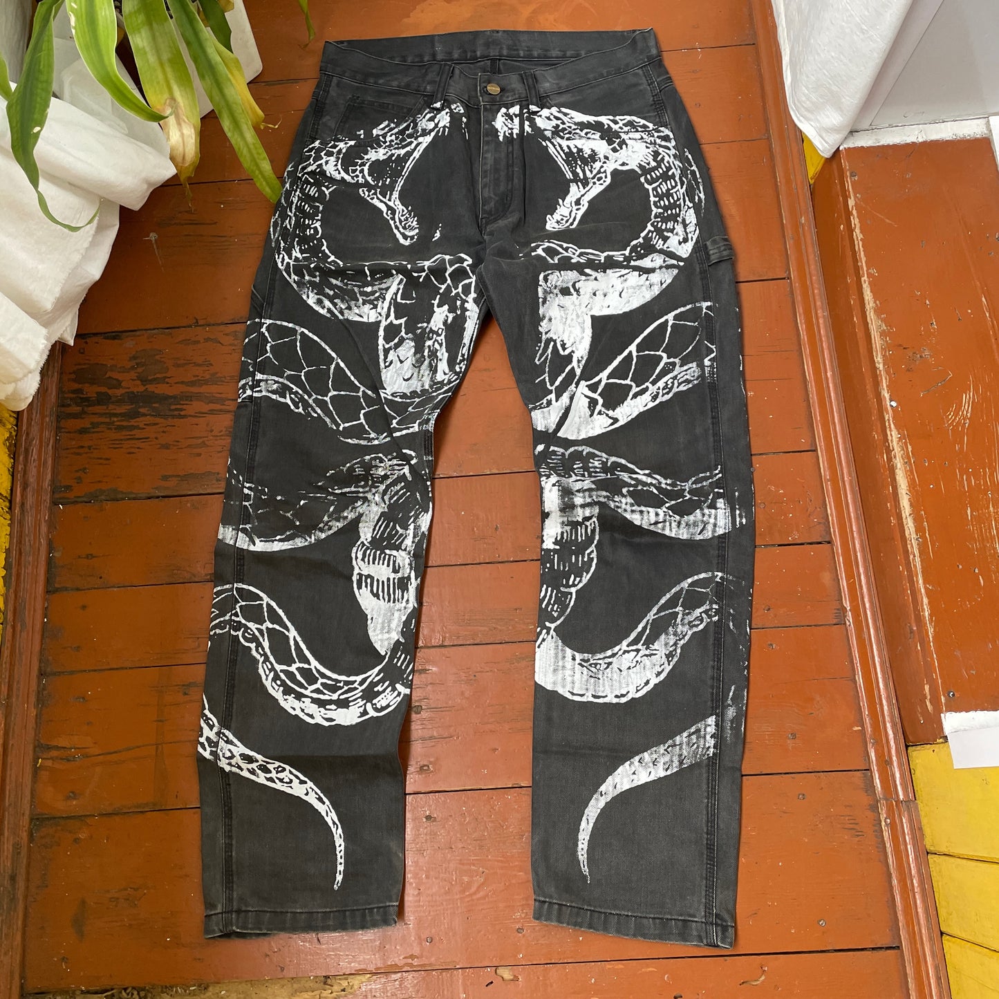 Custom Carhartt Snake Pants – Black Vintage Workwear with White Snake Graphic | 1 of 1 Alt Streetwear