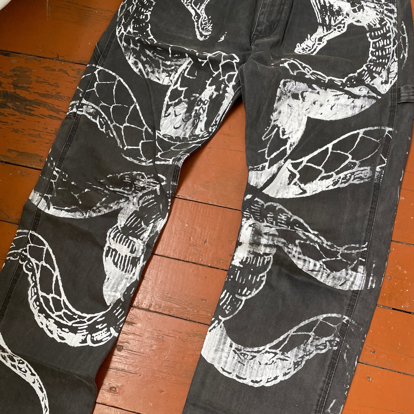 Custom Carhartt Snake Pants – Black Vintage Workwear with White Snake Graphic | 1 of 1 Alt Streetwear