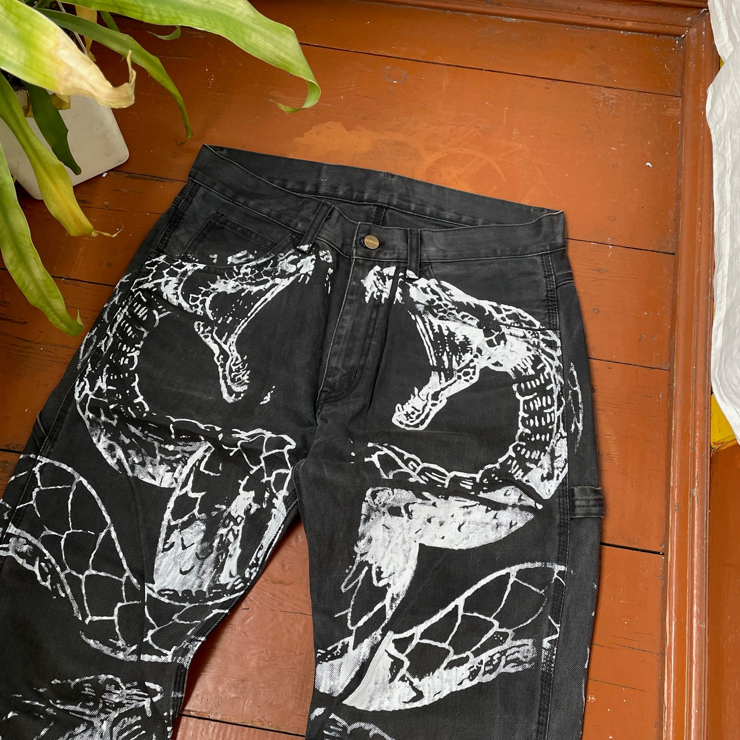 Custom Carhartt Snake Pants – Black Vintage Workwear with White Snake Graphic | 1 of 1 Alt Streetwear