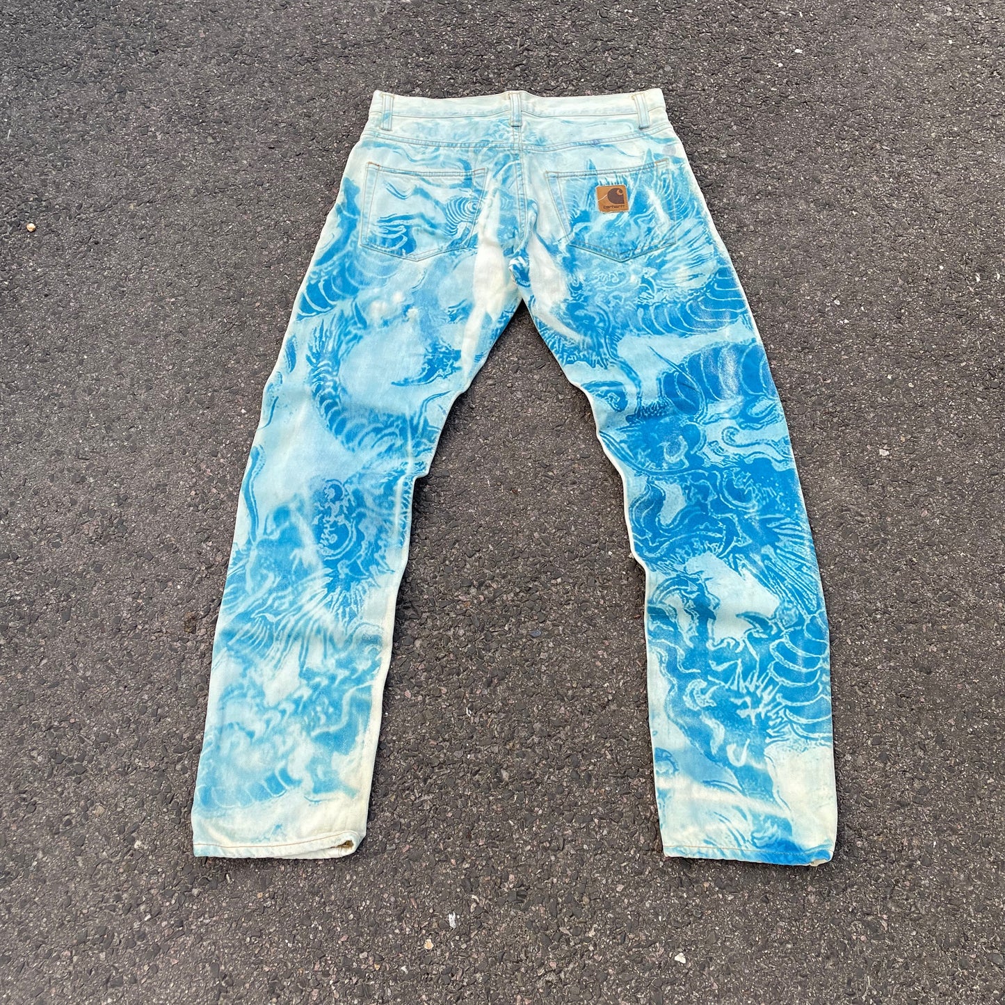 Custom Carhartt Dragon Jeans – Washed Blue Dragon Art | Vintage Workwear 1 of 1