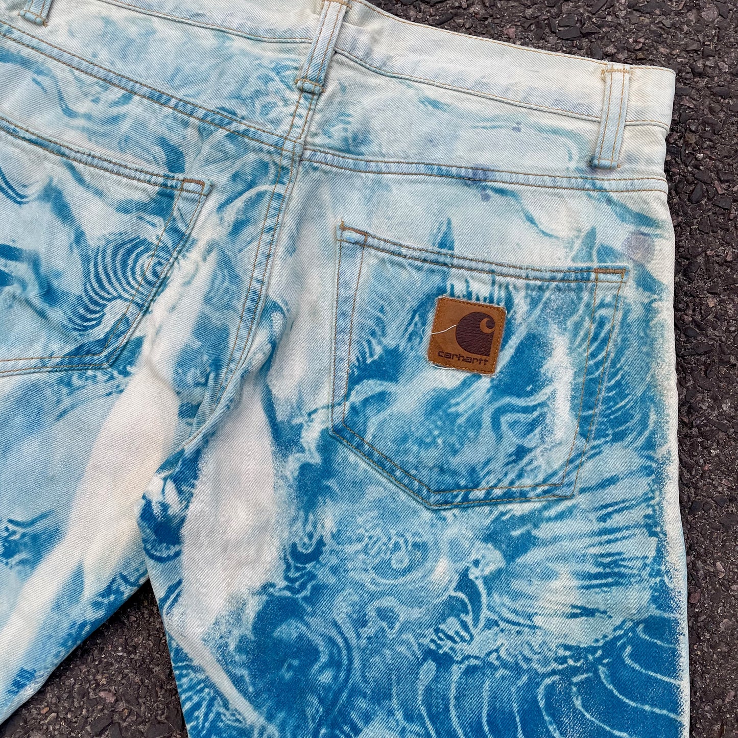 Custom Carhartt Dragon Jeans – Washed Blue Dragon Art | Vintage Workwear 1 of 1