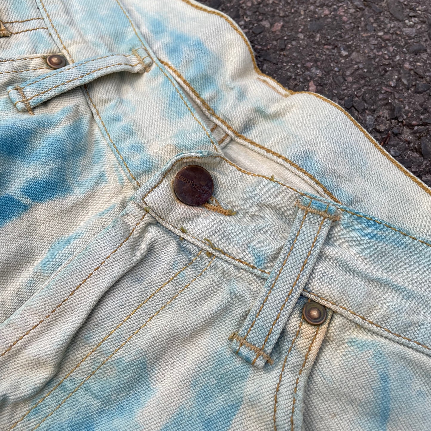 Custom Carhartt Dragon Jeans – Washed Blue Dragon Art | Vintage Workwear 1 of 1