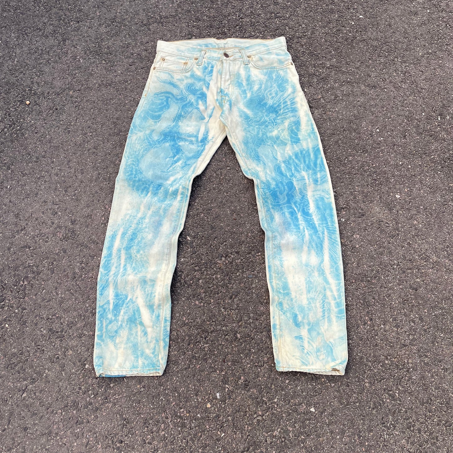 Custom Carhartt Dragon Jeans – Washed Blue Dragon Art | Vintage Workwear 1 of 1