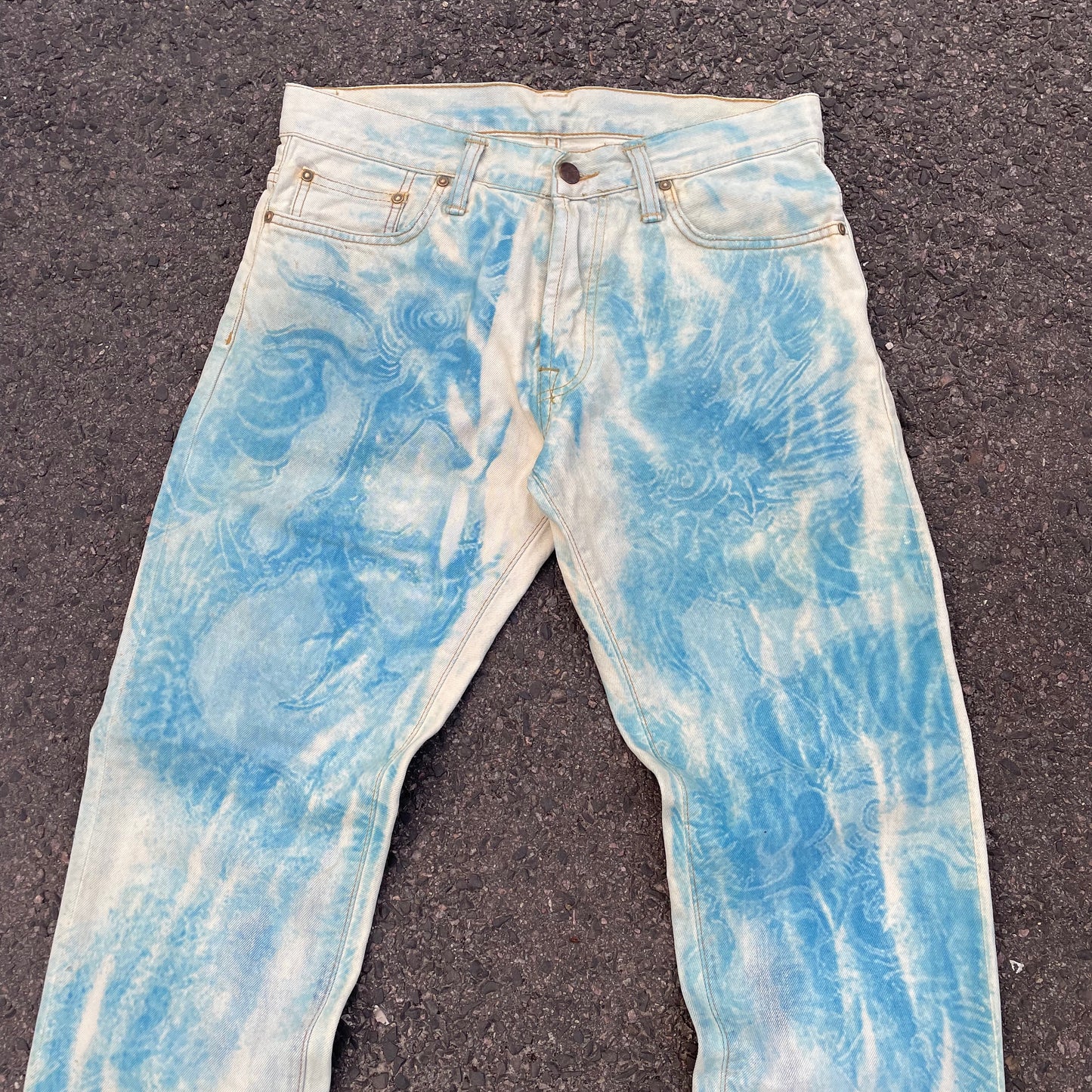Custom Carhartt Dragon Jeans – Washed Blue Dragon Art | Vintage Workwear 1 of 1