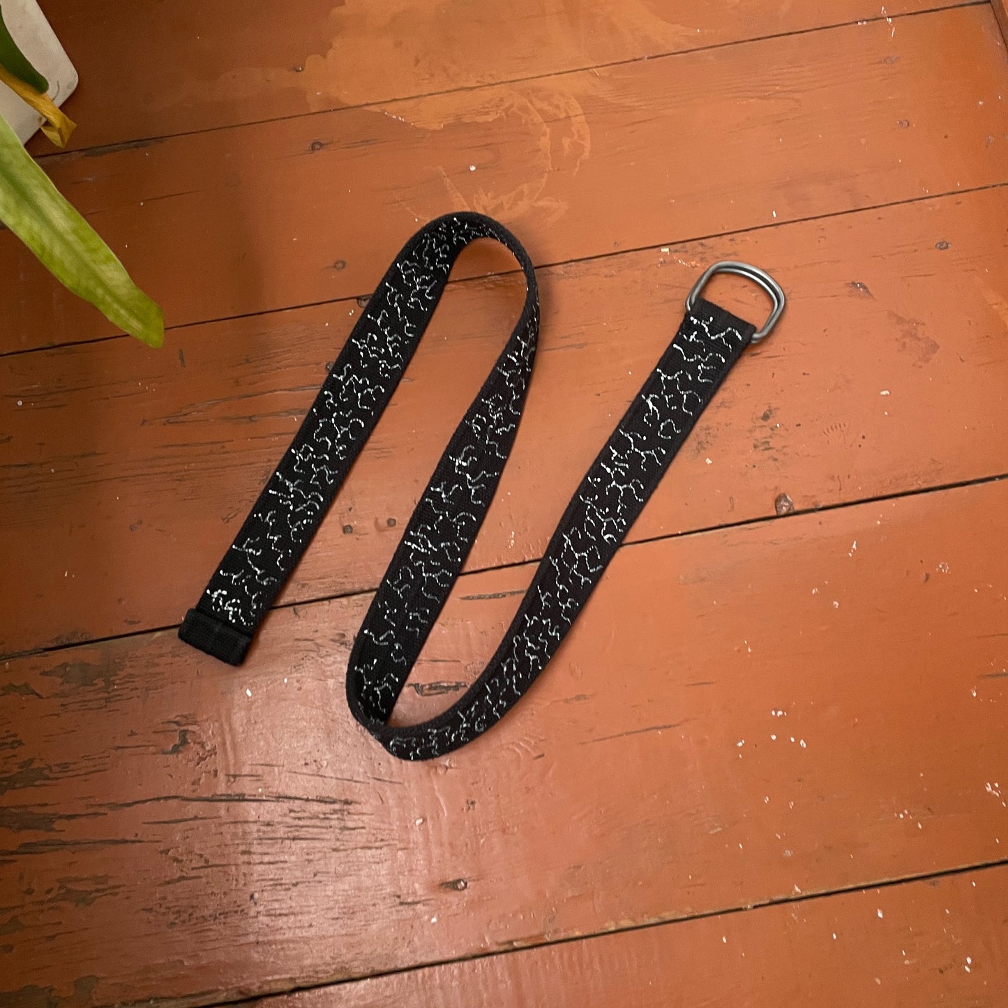 Custom Black Canvas Double Ring Belt – Hand-Printed Crosses | Adjustable 40 in Length | Alt Streetwear Accessory