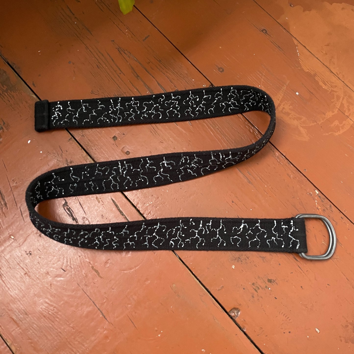 Custom Black Canvas Double Ring Belt – Hand-Printed Crosses | Adjustable 40 in Length | Alt Streetwear Accessory