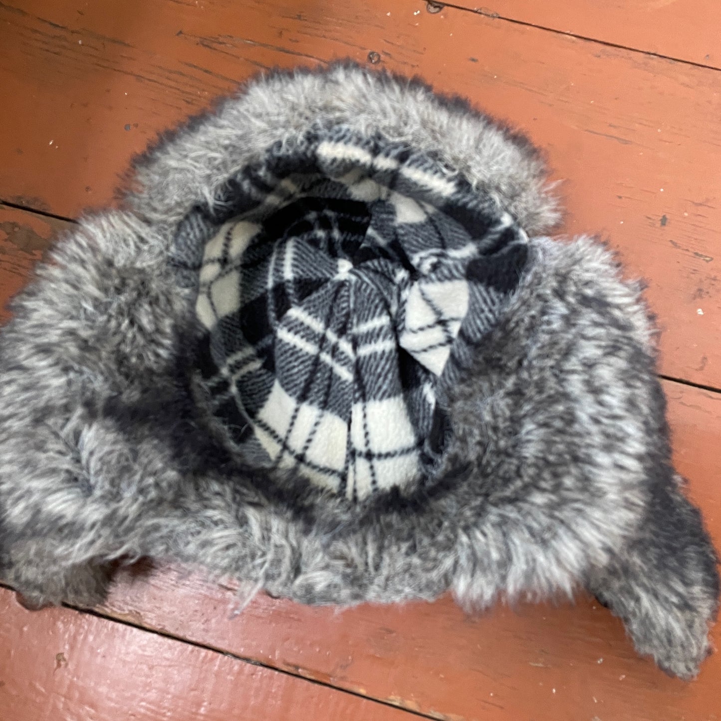Custom Crosswork Trapper Hat – Black Winter Hat with White Print & Faux Fur | Y2K Alt Streetwear 1 of 1