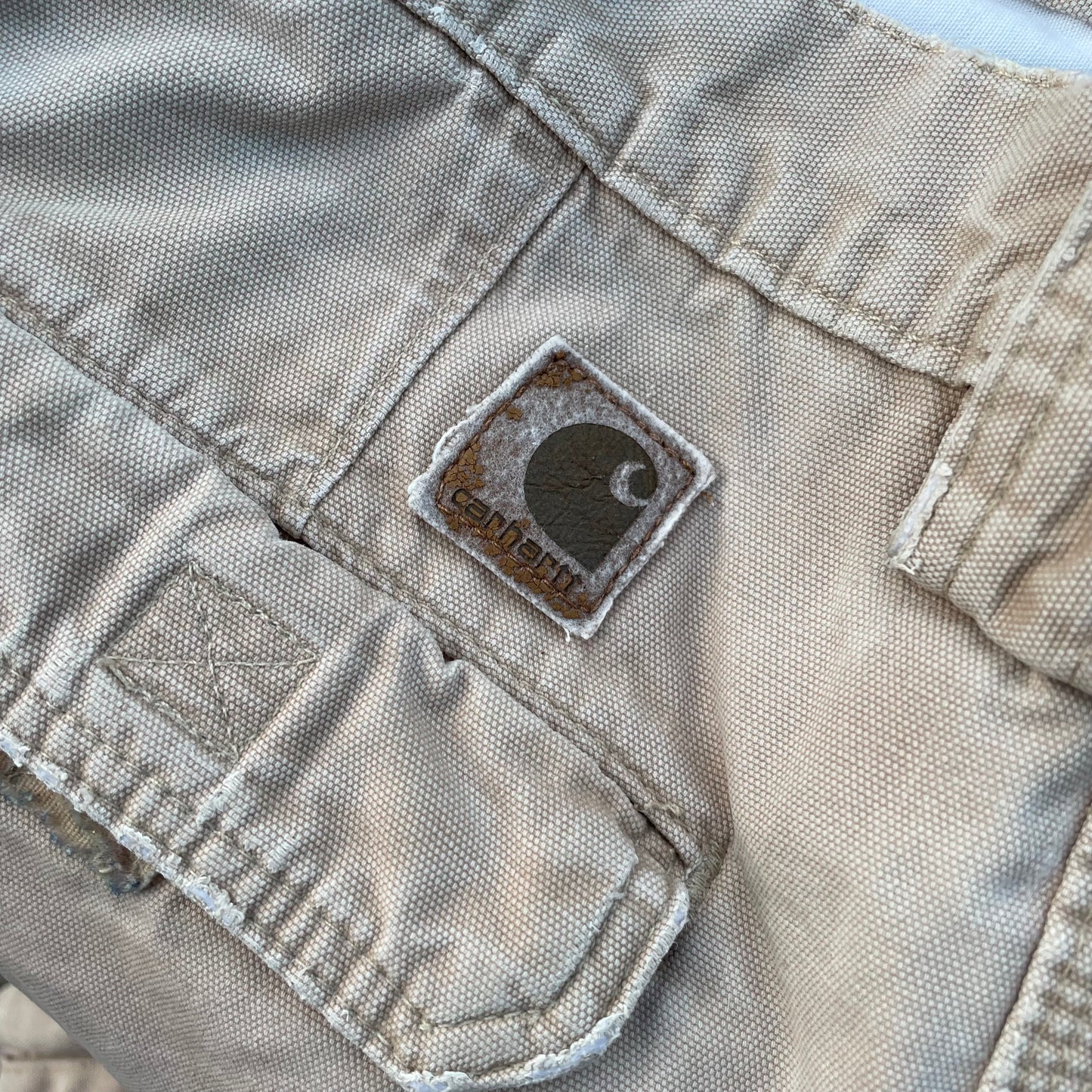 Custom Carhartt Cargo Shorts – Beige Canvas with Back Skeleton Print | Vintage Workwear 1 of 1