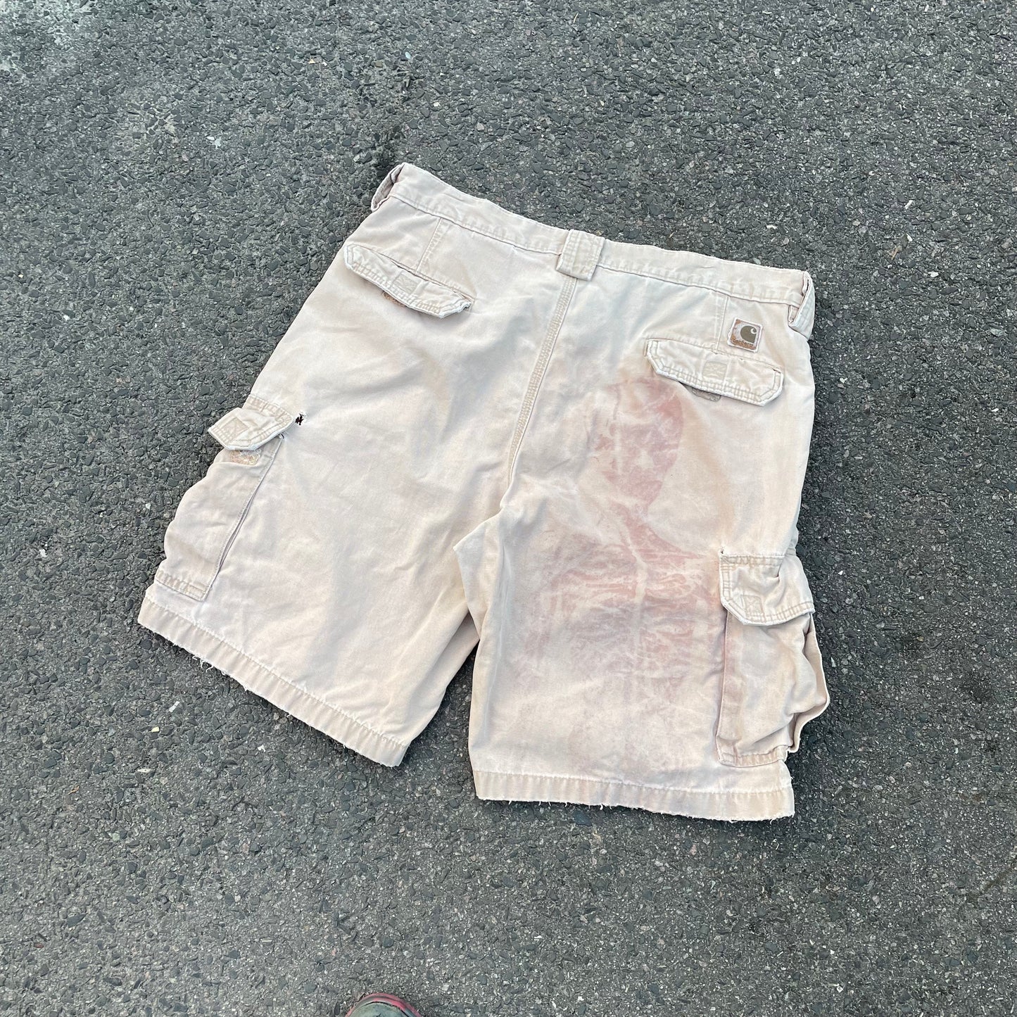 Custom Carhartt Cargo Shorts – Beige Canvas with Back Skeleton Print | Vintage Workwear 1 of 1