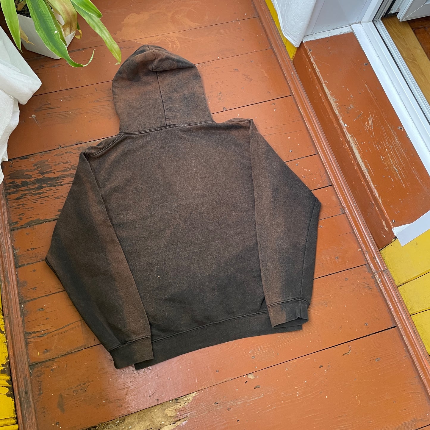 Custom Horror Mask Hoodie – Bleached Black with Skull & Axe Print | Handcrafted Distressed Hoodie