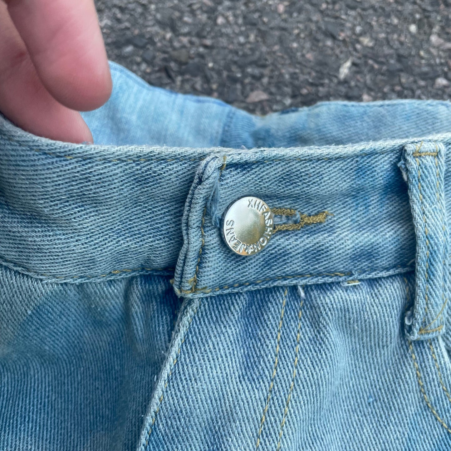 Custom Bohemian Cross Denim Pants – Blue with Patchwork/Prints | 1 of 1 Reworked Vintage