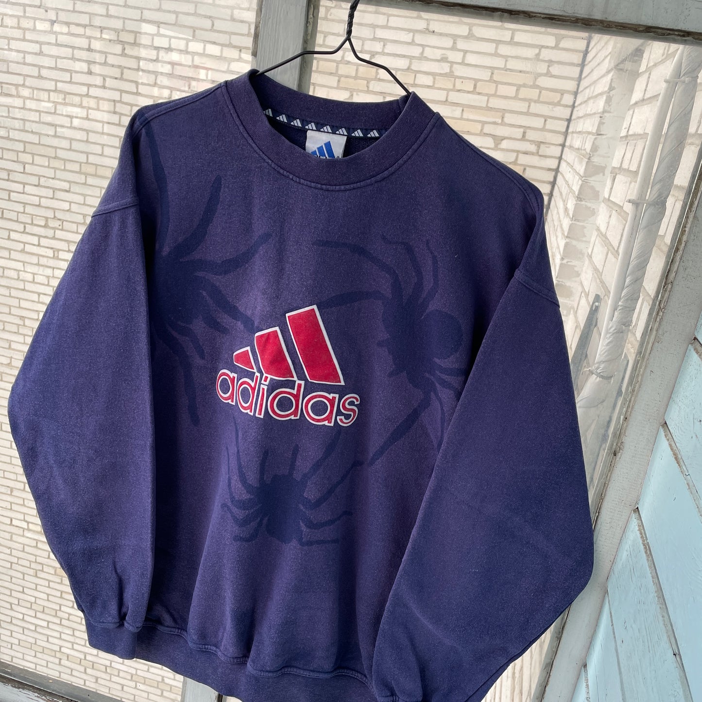 Faded 90s Adidas Sweatshirt โ Hand-Faded with Black Spider Pattern | Vintage Sportswear 1 of 1