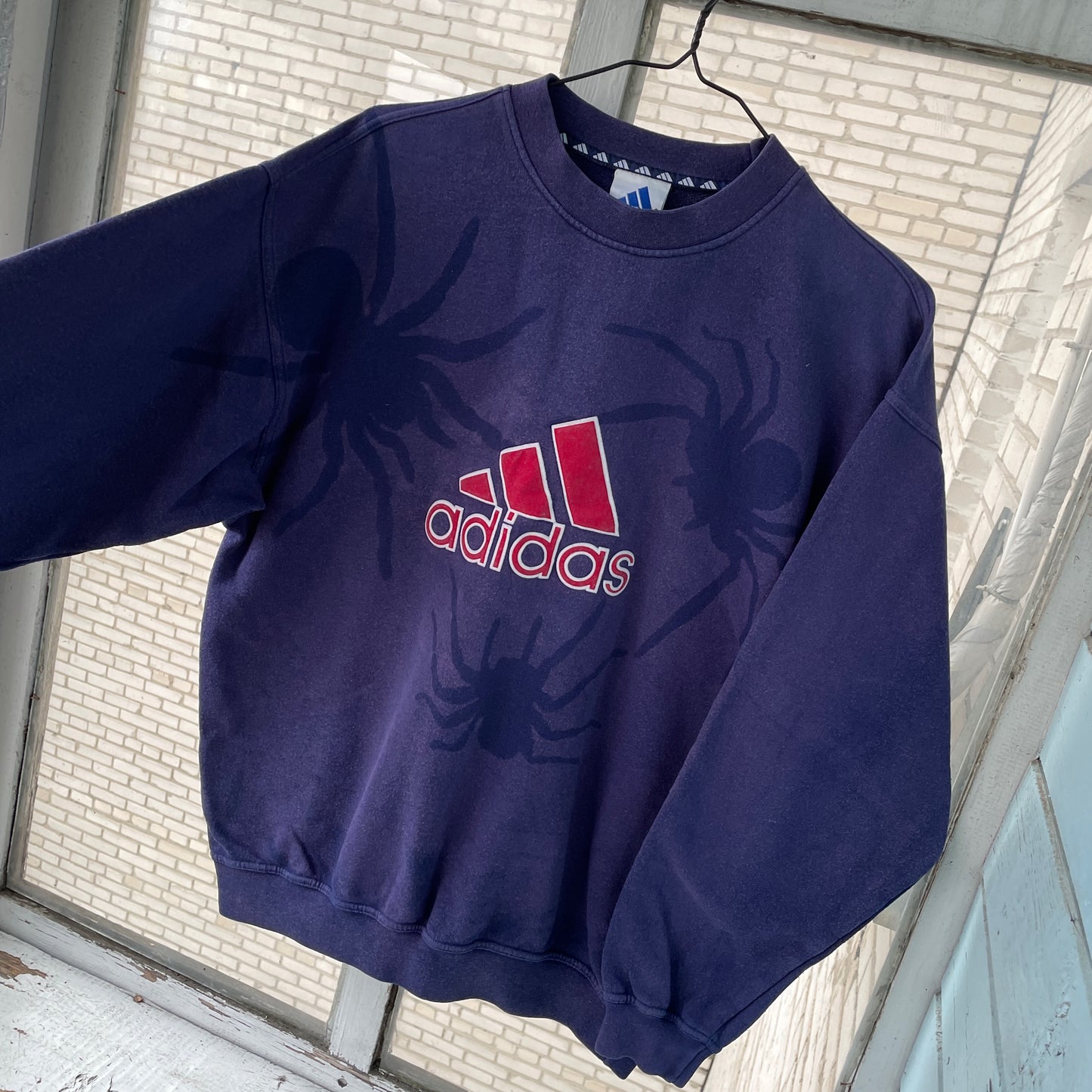 Faded 90s Adidas Sweatshirt โ Hand-Faded with Black Spider Pattern | Vintage Sportswear 1 of 1