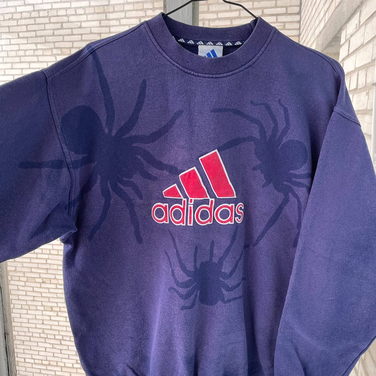 Faded 90s Adidas Sweatshirt โ Hand-Faded with Black Spider Pattern | Vintage Sportswear 1 of 1