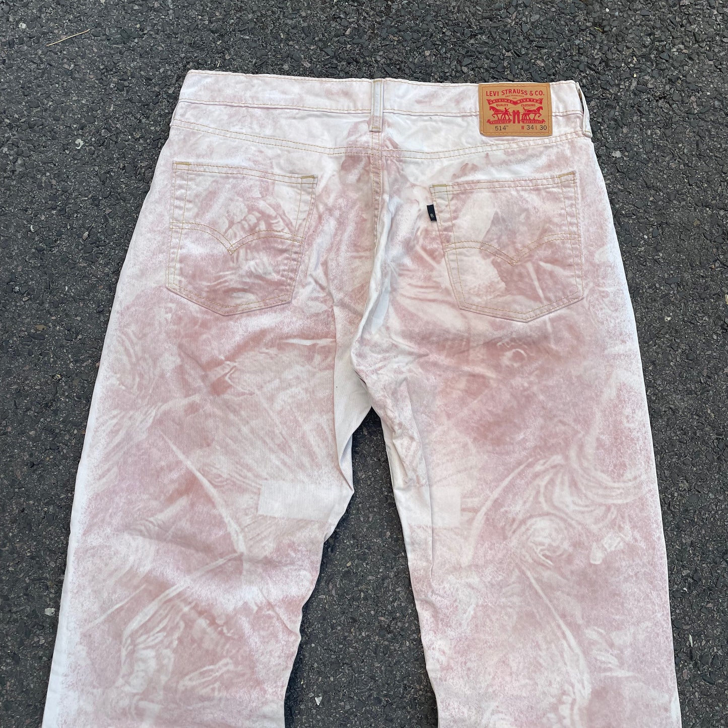 Custom Levi’s Bohemian Abstract Print Jeans – Light Washed Denim | 1 of 1 Reworked Art