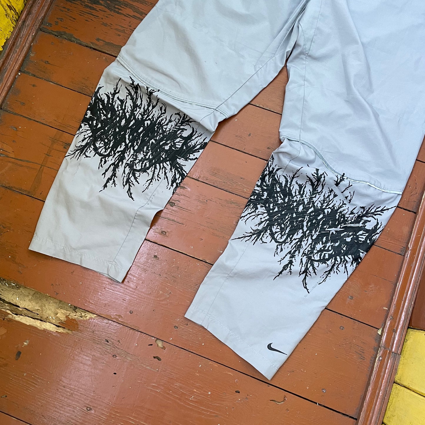 Custom Nike Tech Pants – Black Grunge Root Print | Vintage Streetwear 1 of 1