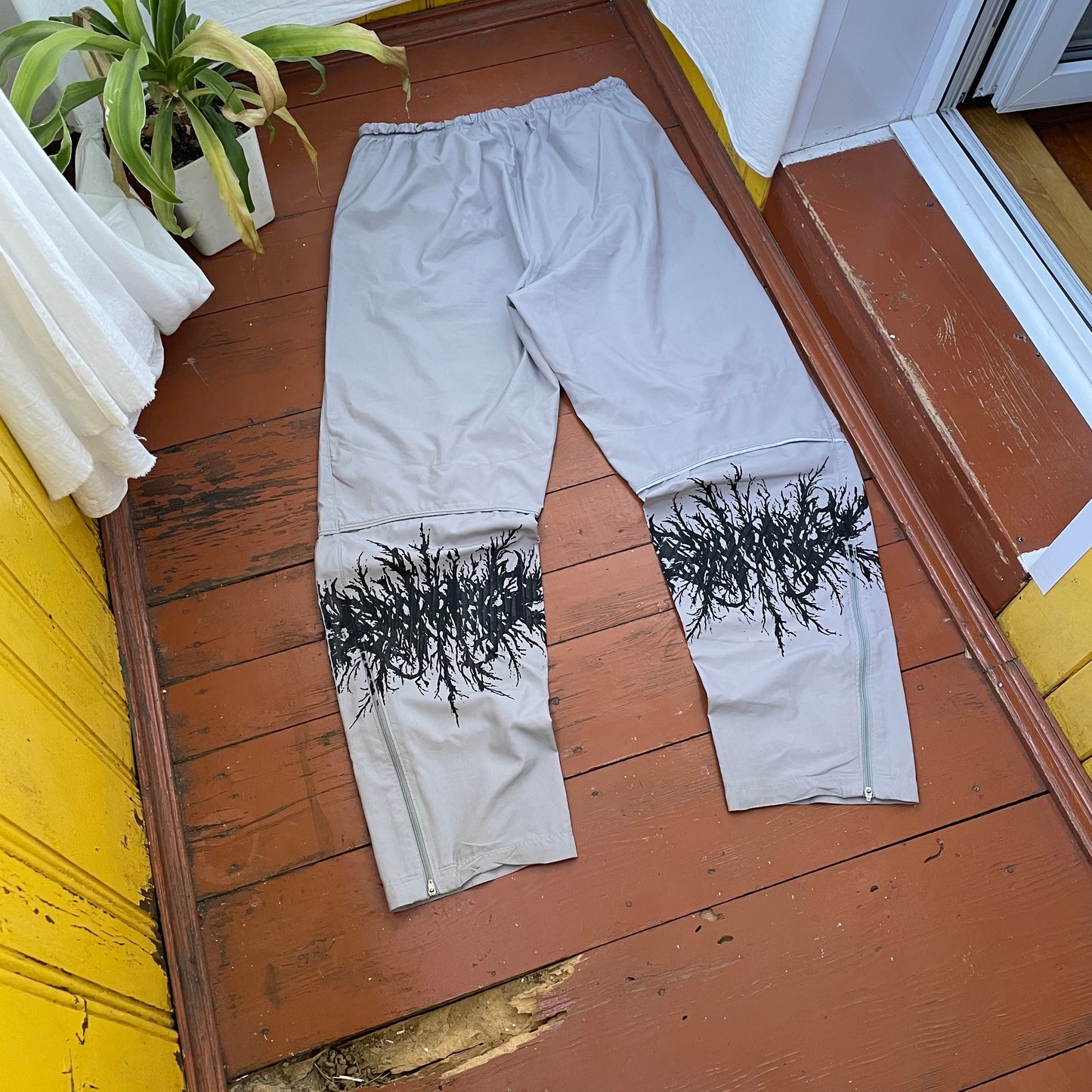 Custom Nike Tech Pants – Black Grunge Root Print | Vintage Streetwear 1 of 1