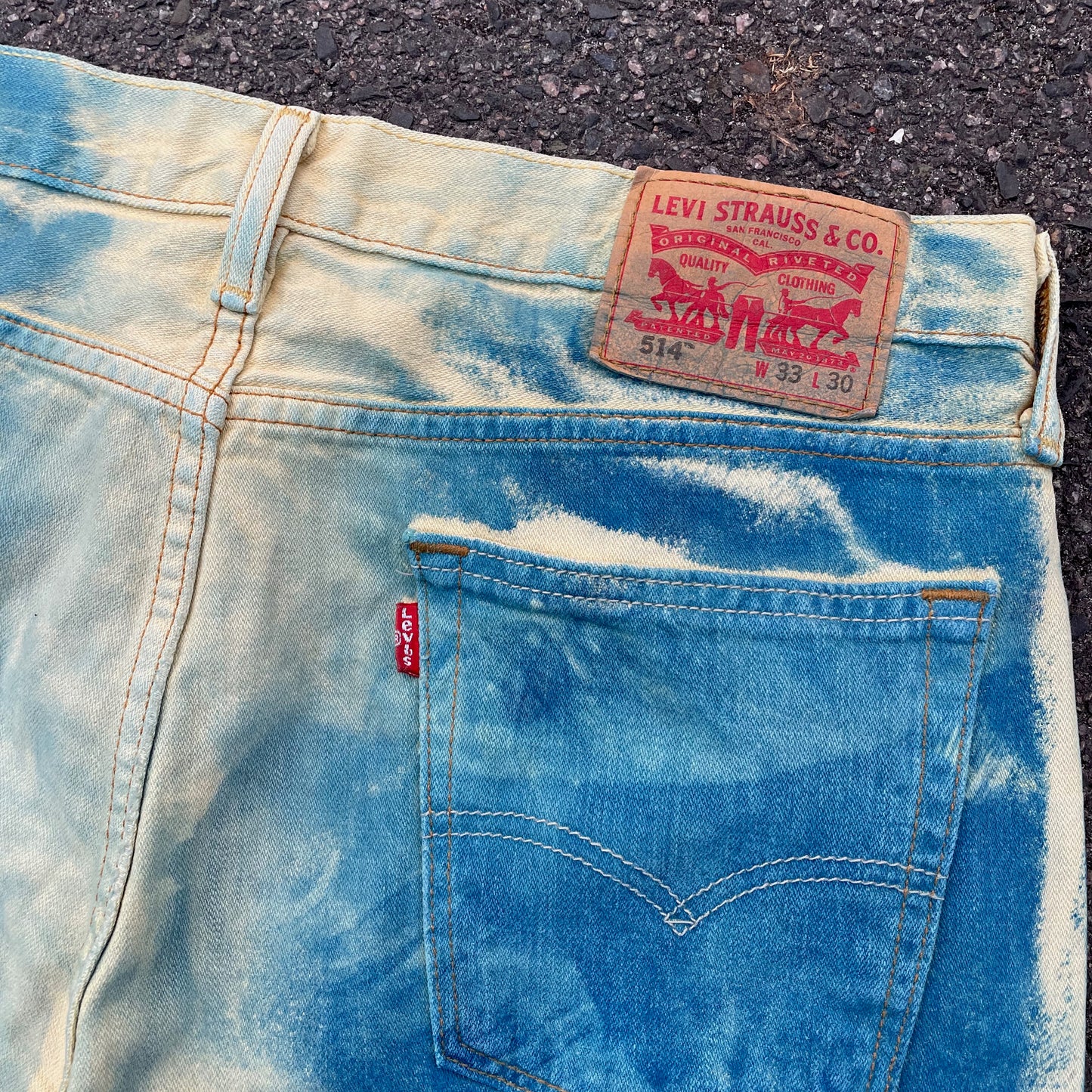 Custom Levi’s Blue Eye Print Jeans – Abstract Bleached Denim 1 of 1 Reworked Art