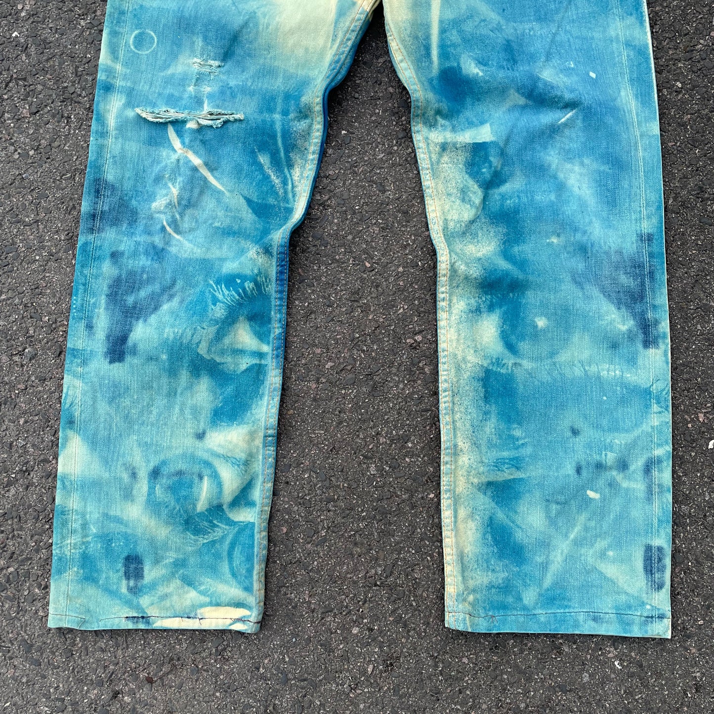 Custom Levi’s Blue Eye Print Jeans – Abstract Bleached Denim 1 of 1 Reworked Art