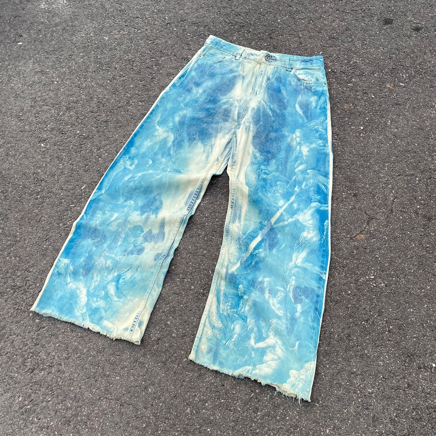 Custom Blue Cloud Dye Jeans โ Unique Hand-Dyed Denim | 1 of 1 Art Piece