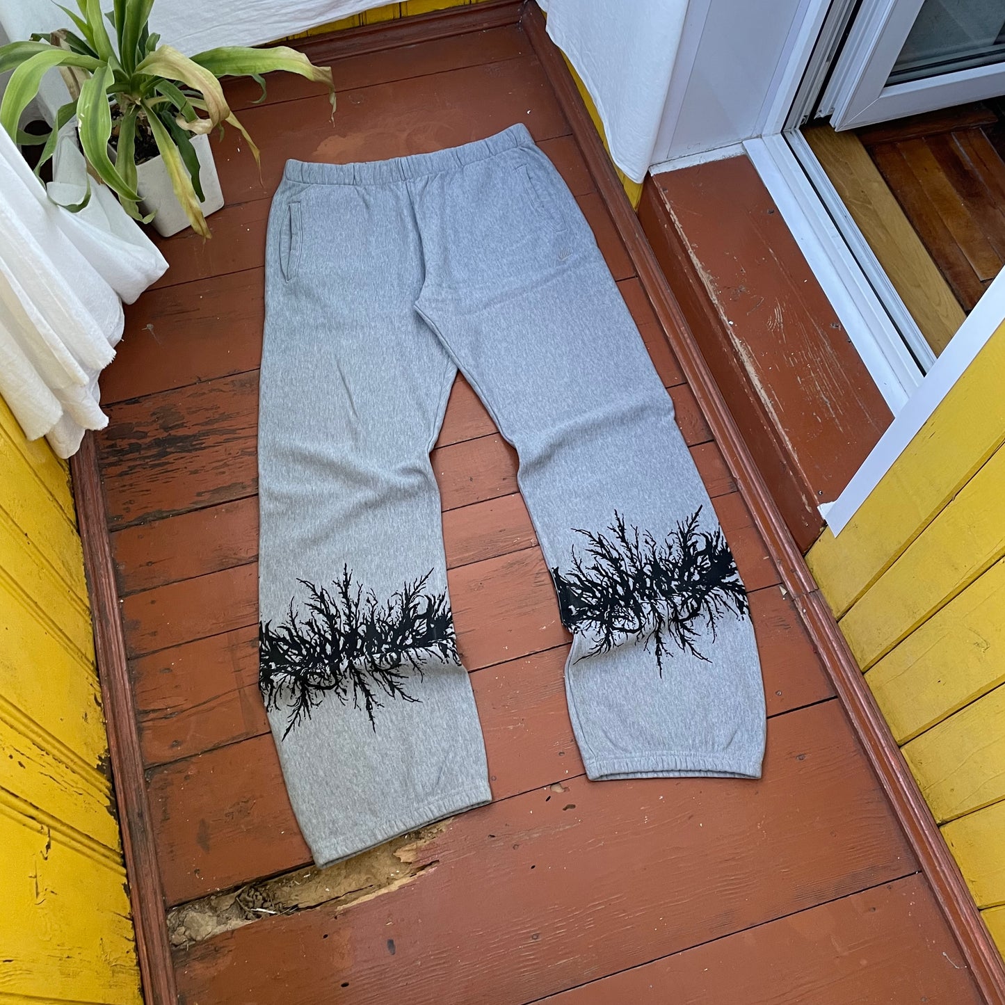 Custom Nike Sweatpants – Grey Joggers with Black grunge Print | Vintage Reworked 1 of 1