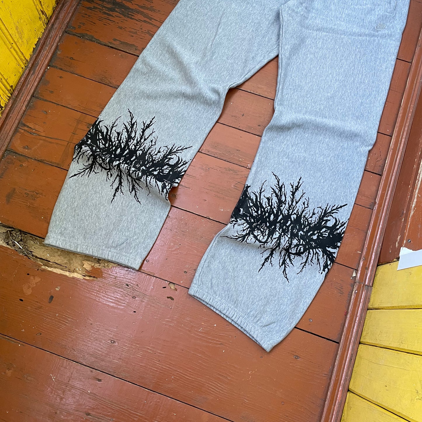 Custom Nike Sweatpants – Grey Joggers with Black grunge Print | Vintage Reworked 1 of 1