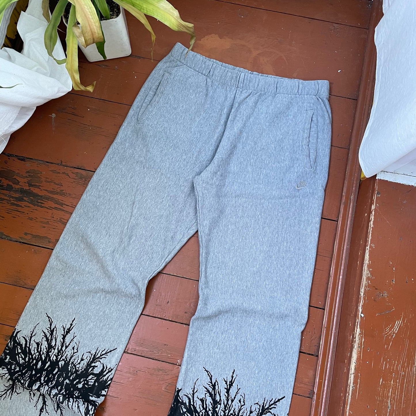 Custom Nike Sweatpants – Grey Joggers with Black grunge Print | Vintage Reworked 1 of 1