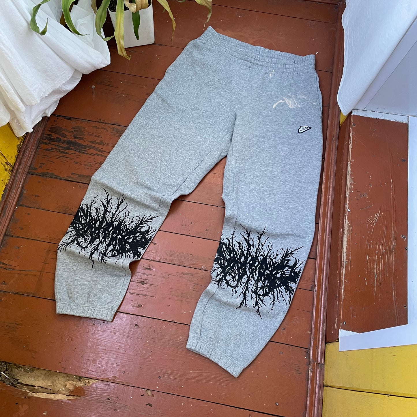 Custom Nike Sweatpants – Grey with Black Leg Print | Vintage Grunge 1 of 1