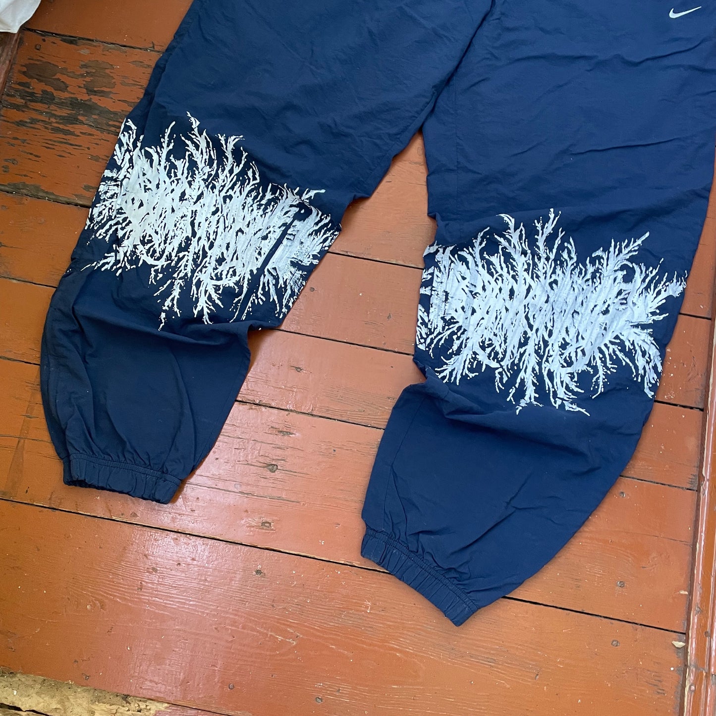 Custom Nike Vintage Track Pants – 90s Nylon Navy with White Print | Grunge 1 of 1