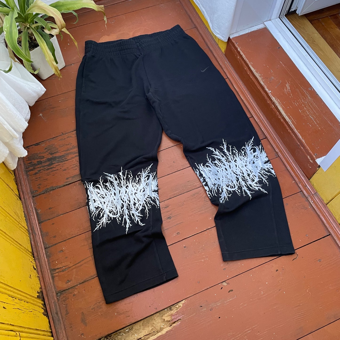 Custom Nike Sweatpants โ Black with White Grunge Print | Vintage Streetwear 1 of 1
