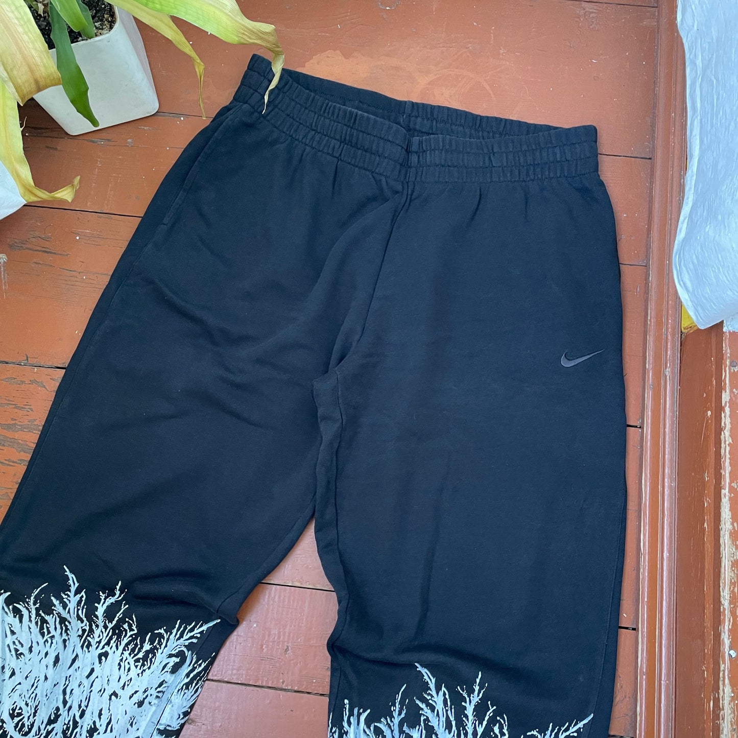 Custom Nike Sweatpants โ Black with White Grunge Print | Vintage Streetwear 1 of 1