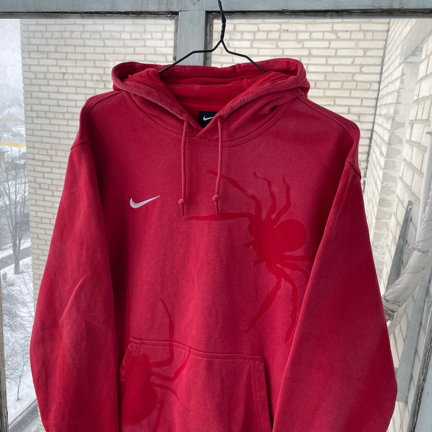 Custom Nike Red Hoodie โ Hand-Faded Spider Hoodie | Vintage Grunge 1 of 1