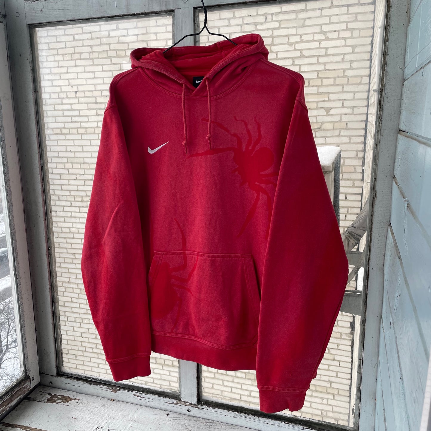 Custom Nike Red Hoodie โ Hand-Faded Spider Hoodie | Vintage Grunge 1 of 1