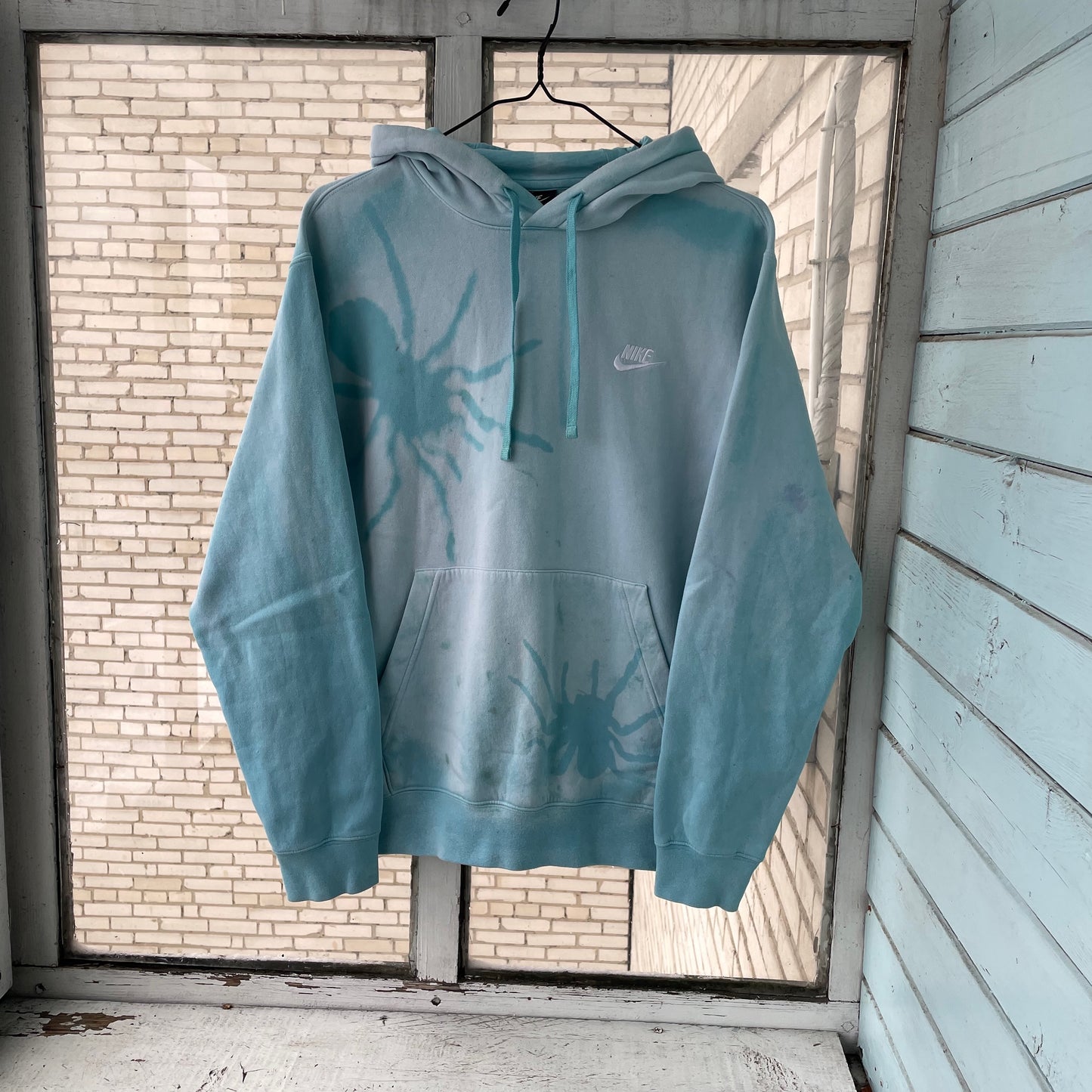 Custom Nike Hoodie – Hand-Faded Aqua Spider Hoodie | Vintage Grunge 1 of 1