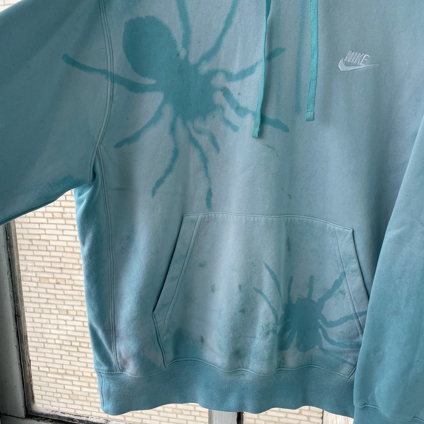 Custom Nike Hoodie – Hand-Faded Aqua Spider Hoodie | Vintage Grunge 1 of 1