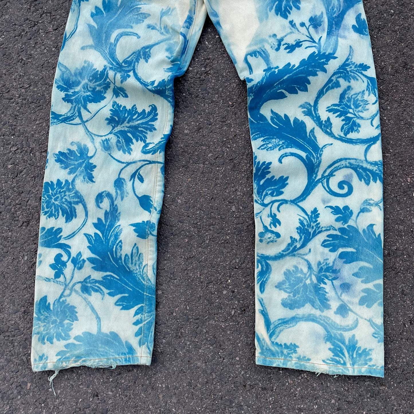 Custom Levi’s Flora Pants – Faded Botanical Art in Soft Red | Vintage Denim 1 of 1
