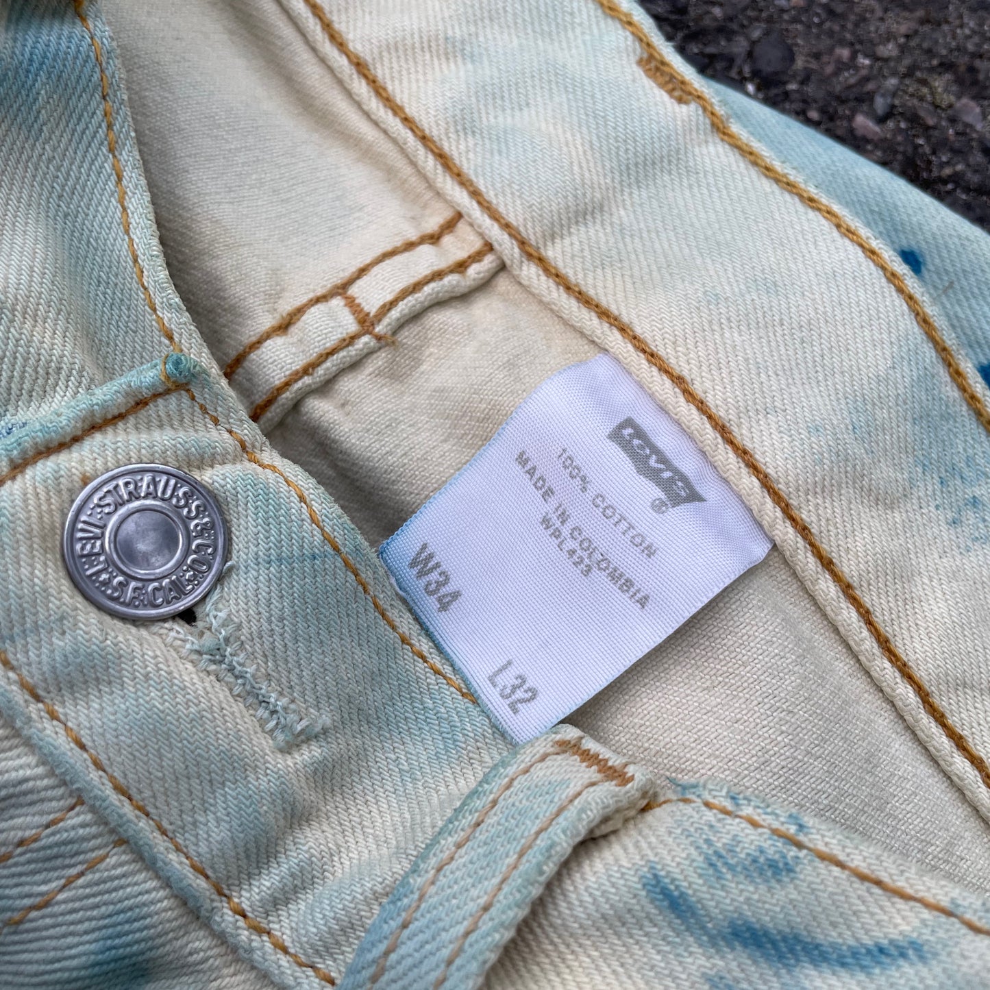 Custom Levi’s Flora Pants – Faded Botanical Art in Soft Red | Vintage Denim 1 of 1