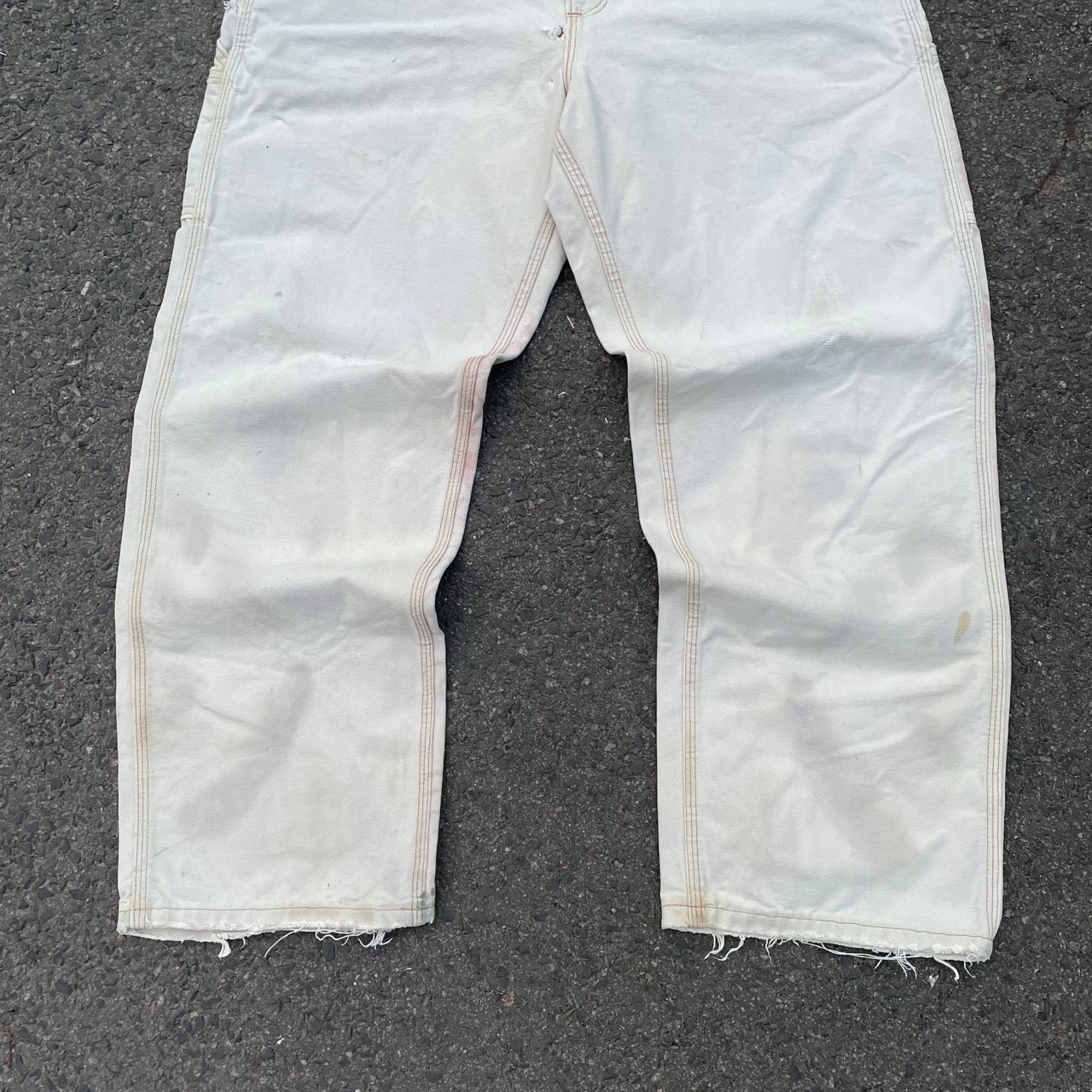Custom Carhartt Dragon Pants – W34 Off-White Utility Fit with Faded Red Dragon Art | Vintage Workwear 1 of 1