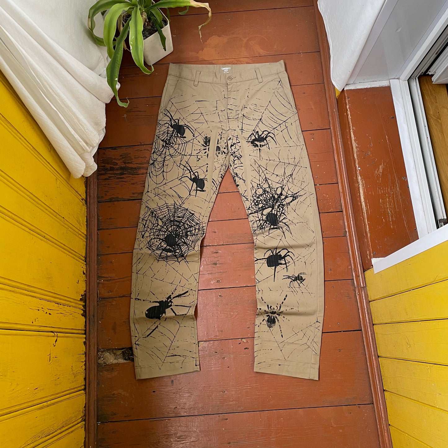 Custom Carhartt Chino Pants – Spider Web Print | Vintage Workwear 1 of 1