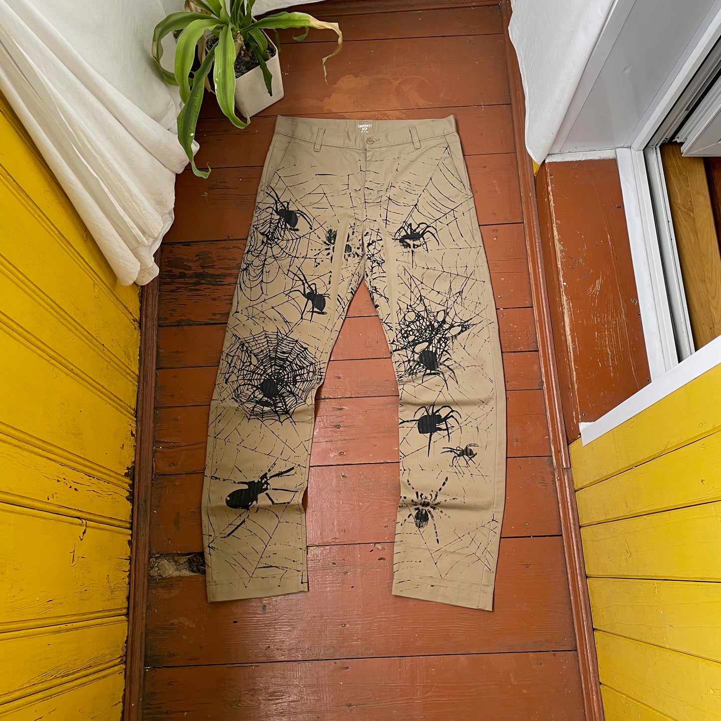 Custom Carhartt Chino Pants – Spider Web Print | Vintage Workwear 1 of 1