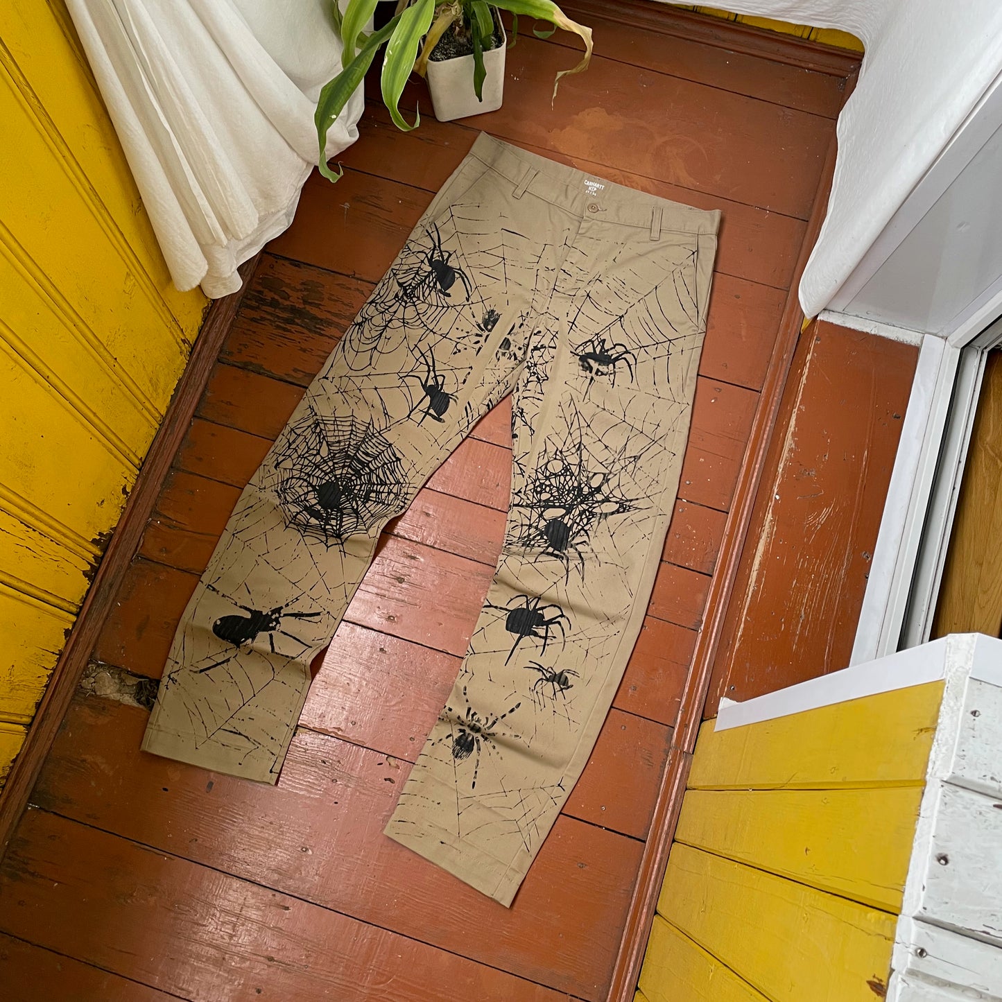 Custom Carhartt Chino Pants – Spider Web Print | Vintage Workwear 1 of 1